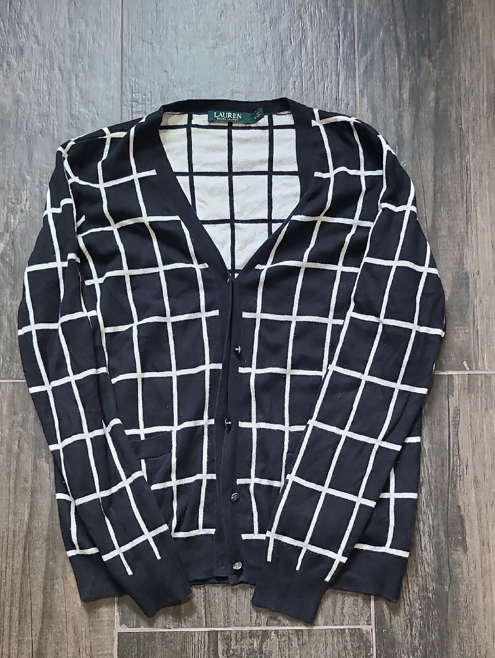 Lauren Ralph Lauren Black and White Grid Cardigan